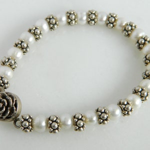 Sterling Silver & Pearl Floral Link Bracelet