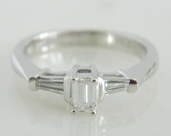 Stunning 14K White Gold Emerald Cut Diamond Engagement Ring