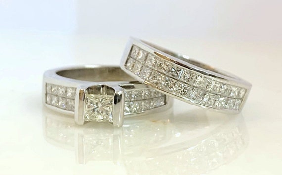 Stunning 14k White Gold Princess Cut Engagement R… - image 1