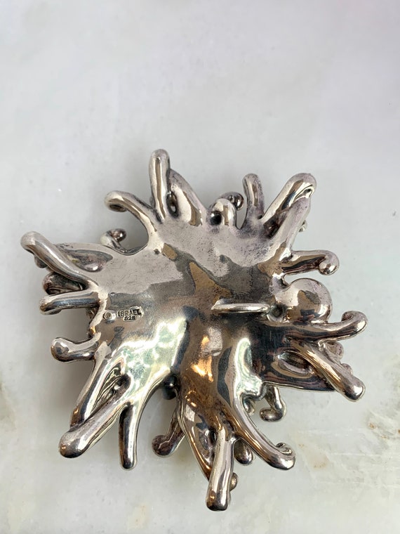 Sterling Silver Lapis Pendant: Abstract Floral De… - image 2