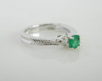 14k White Gold Emerald Ring with Diamond Accents