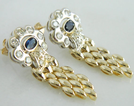 Beautiful 14K Sapphire & Diamond Earrings - image 2