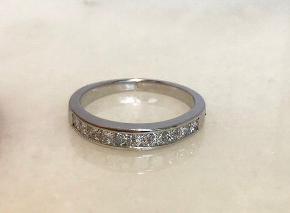 Stunning 14k White Gold Princess Cut Wedding Band - image 1