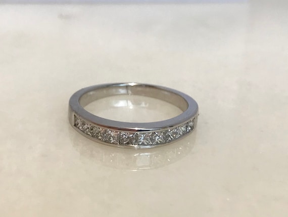 Stunning 14k White Gold Princess Cut Wedding Band - image 2