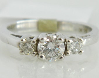 Beautiful 14K White Gold Three Stone Diamond Engagement Ring