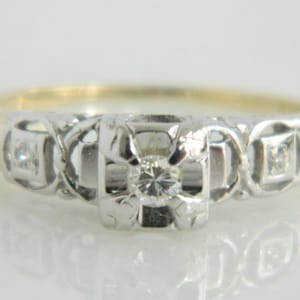 Vintage 14K White & Yellow Gold Diamond Engagement Ring