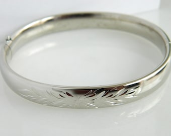 Vintage Sterling Silver Floral Etched Bracelet