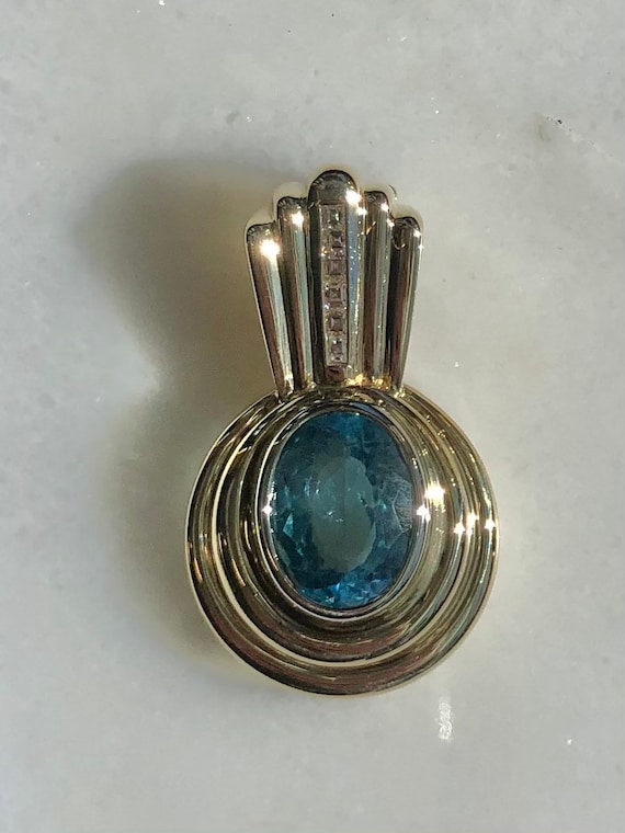 Vintage 18k Blue Topaz and Diamond Pendant