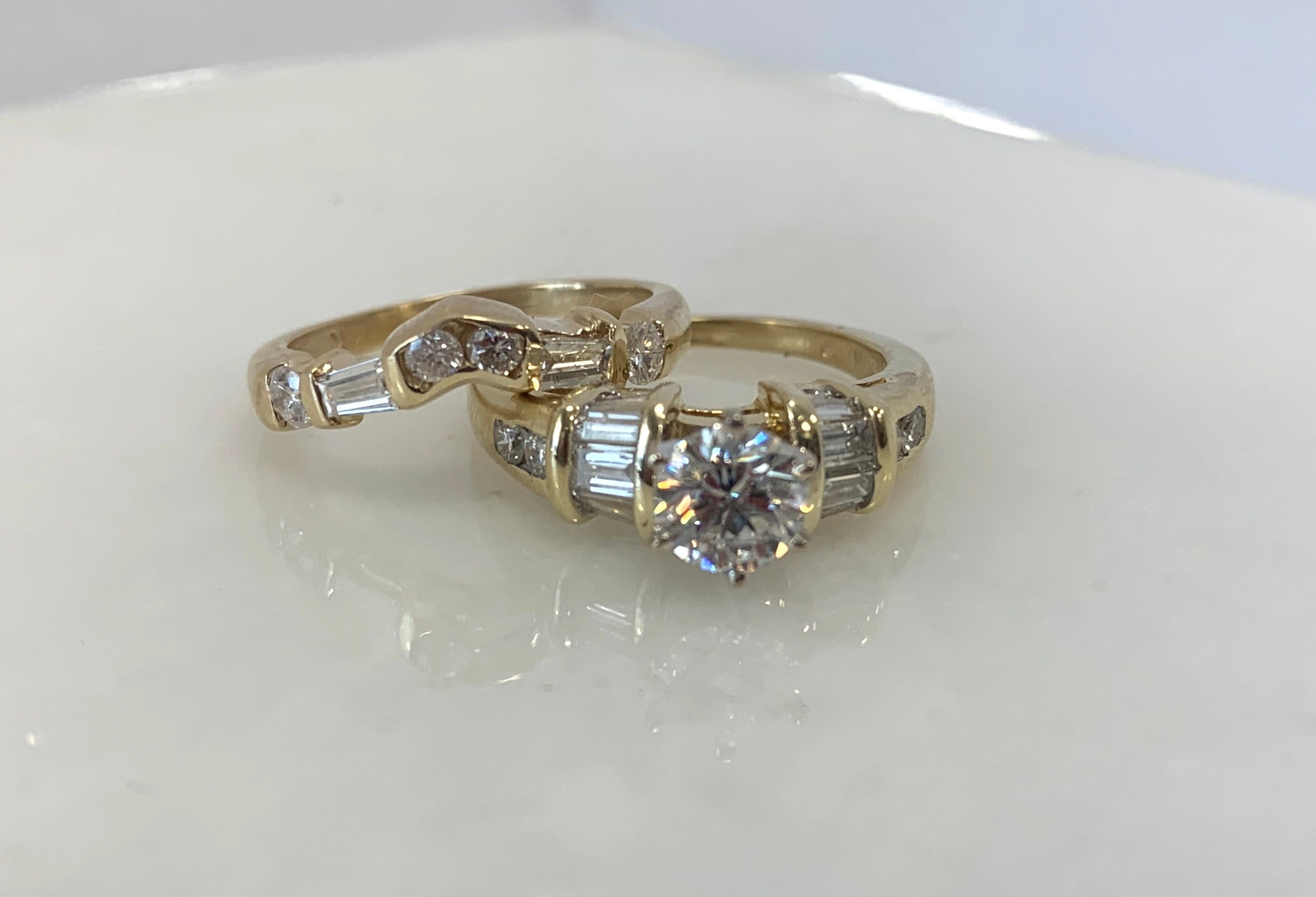 Belle bague de fiançailles en or jaune 14k et ensemble de | Etsy