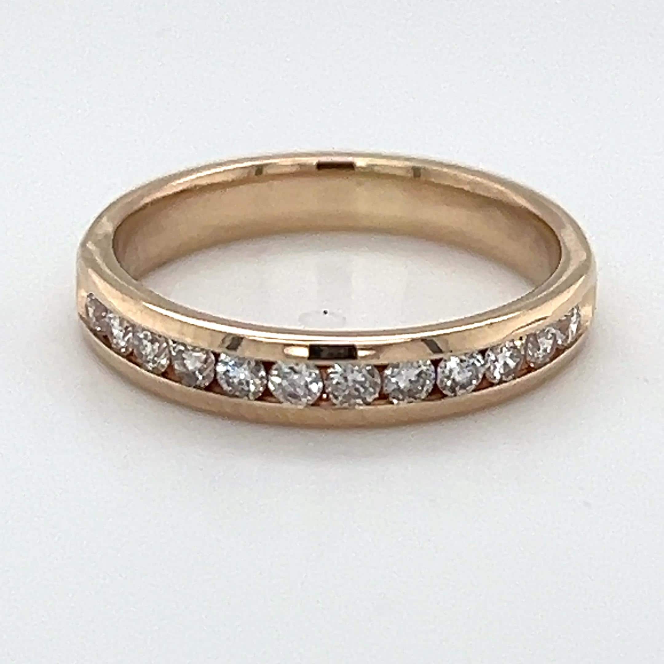 14k yellow gold channel set diamond band