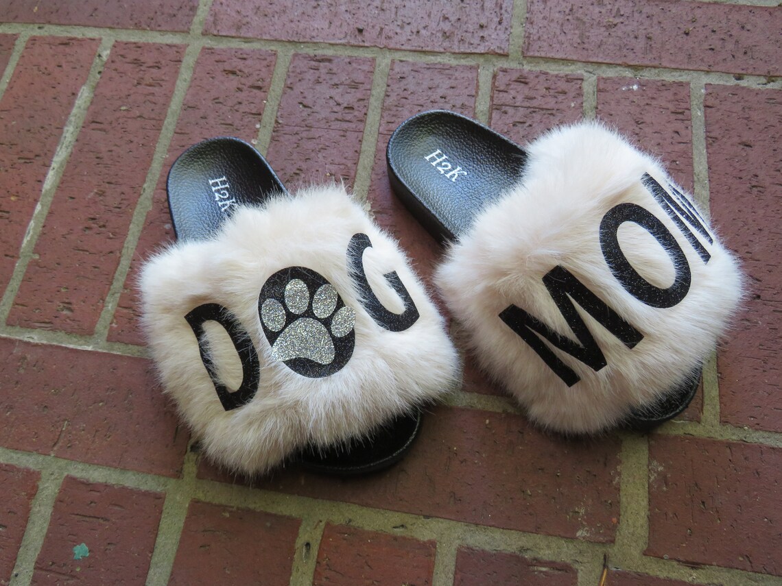 Dog Mom Slippers /Flexible slip on open toe style/Dog Mom Fur Etsy