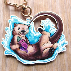Otter Keychain | Otter Charm - Sea Otter Gifts - Wooden Keychain - Otters