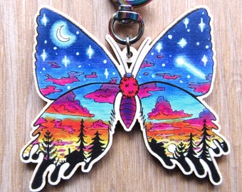 Moth Keychain Insect Wooden Charm