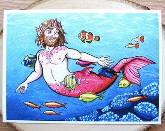 Merman Wall Art - Mermaid Tropical Fish Print