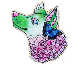 Wolf Pin - Spring Cherry Blossom Wooden Wolf