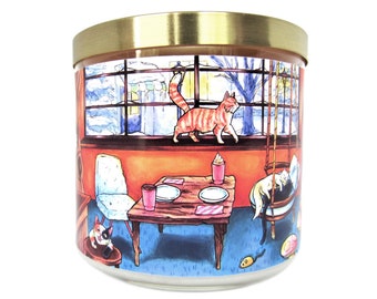 3 Wick Illustrated Candle - Cozy Cafe