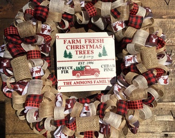 Buffalo Plaid  Christmas Wreath, Ribbon Wreath, Christmas Decorations