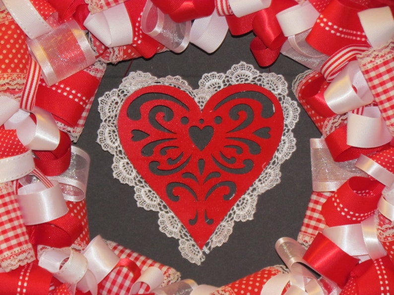 Red and Lace / Valentines Ribbon Wreath image 2