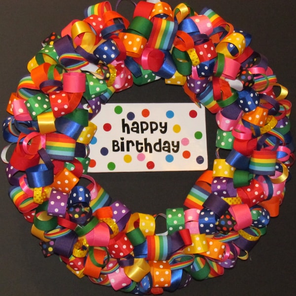 Rainbow Ribbon Wreath, Happy Birthday Wreath, Special Occasions Wreath