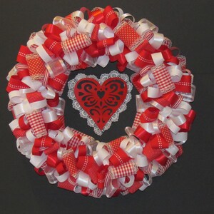 Red and Lace / Valentines Ribbon Wreath image 1