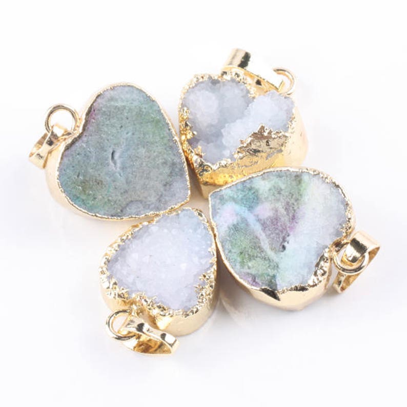 Heart Druzy Pendant Agate Crystal Druzy Bar Necklace Beads Gemstone Charms Titanium