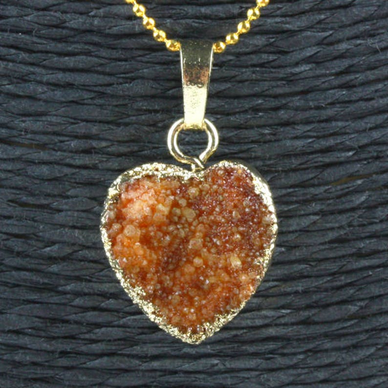 Heart Druzy Pendant Agate Crystal Druzy Bar Necklace Beads Gemstone Charms Titanium