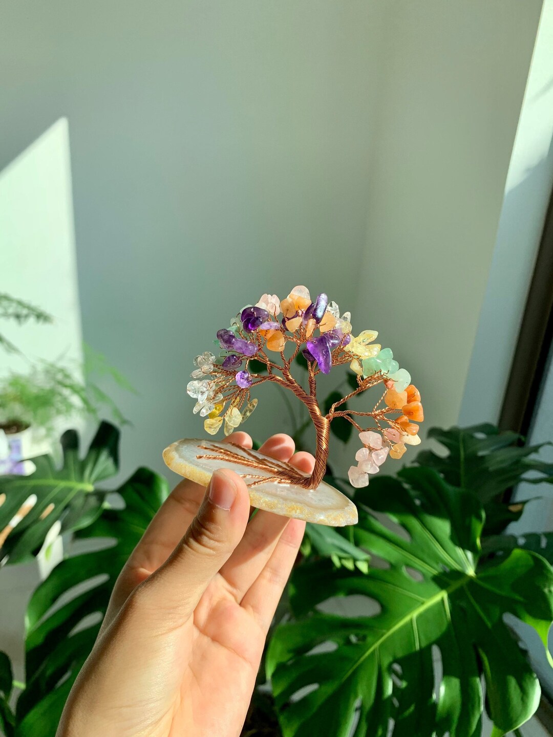 Handmade Colorful Crystal Money Tree Agate Slice Base Feng Etsy