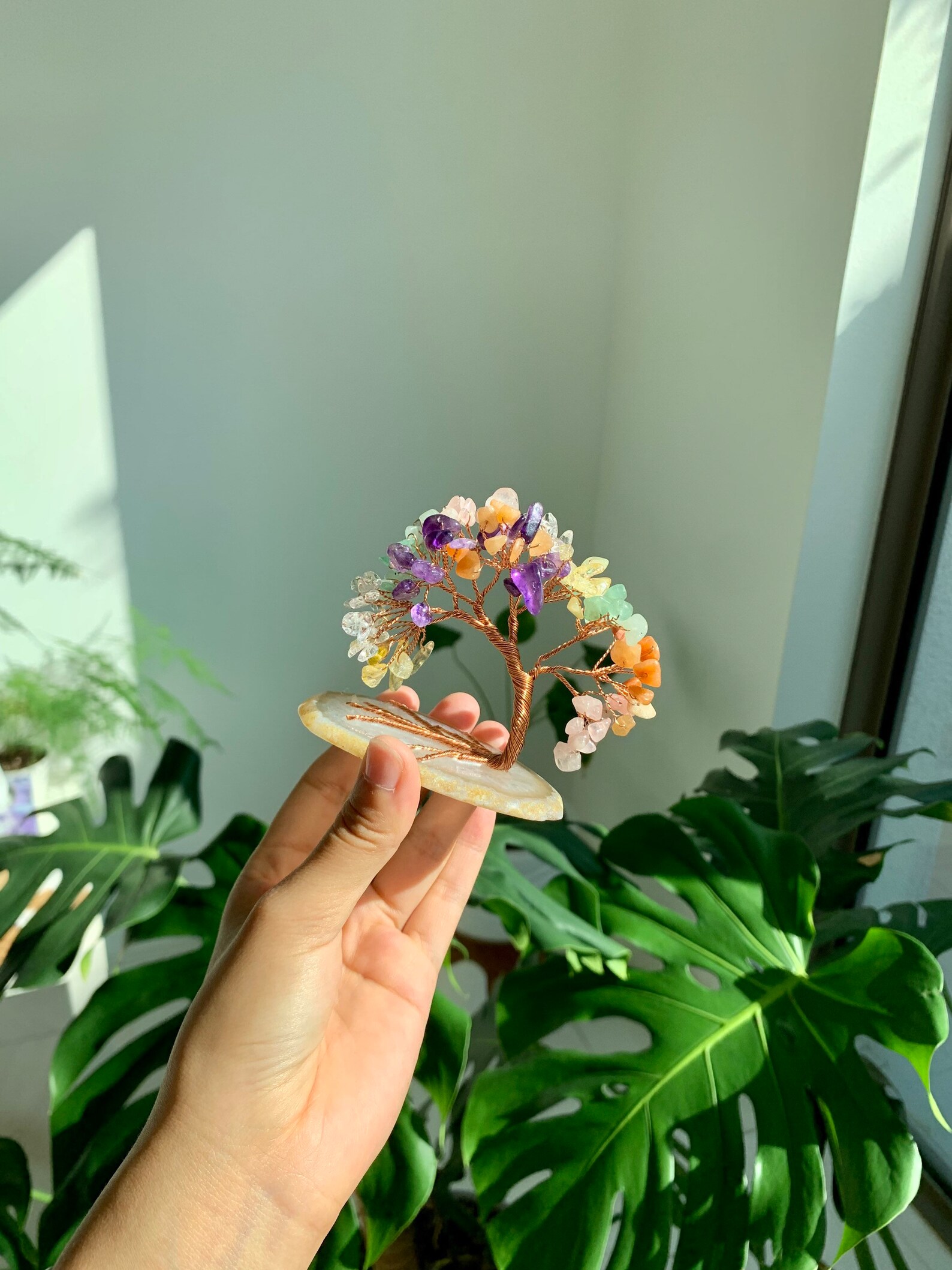 Handmade Colorful Crystal Money Tree Agate Slice Base Feng Etsy