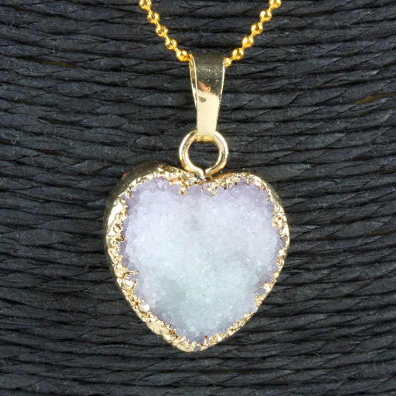 Heart Druzy Pendant Agate Crystal Druzy Bar Necklace Beads Gemstone Charms Titanium