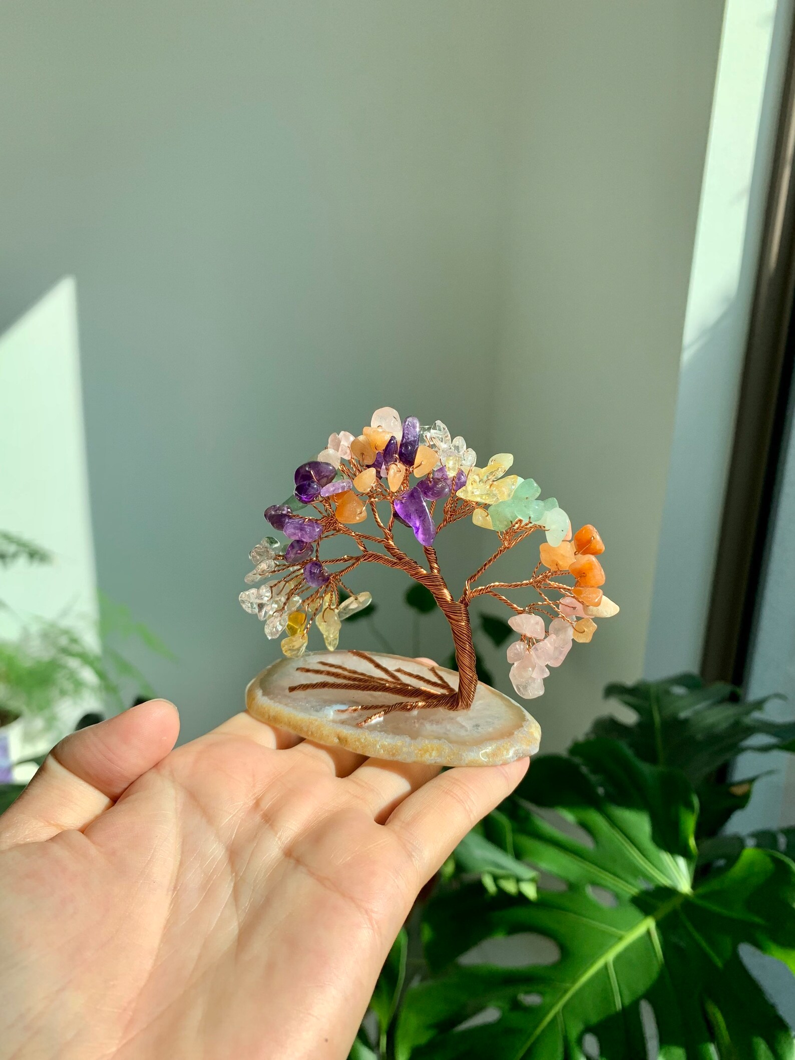 Handmade Colorful Crystal Money Tree Agate Slice Base Feng Etsy