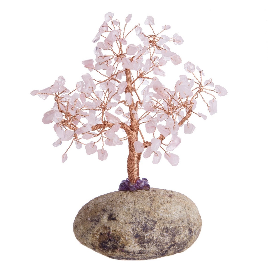 Rose Quartz Crystal Tree Tumbled Stones Pebble Base Money | Etsy
