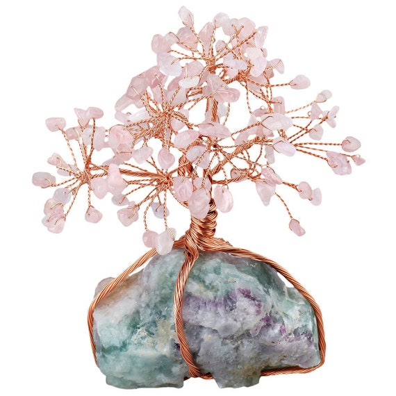 Natural Rose Quartz Crystal Money Tree Wrapped on Fluorite | Etsy