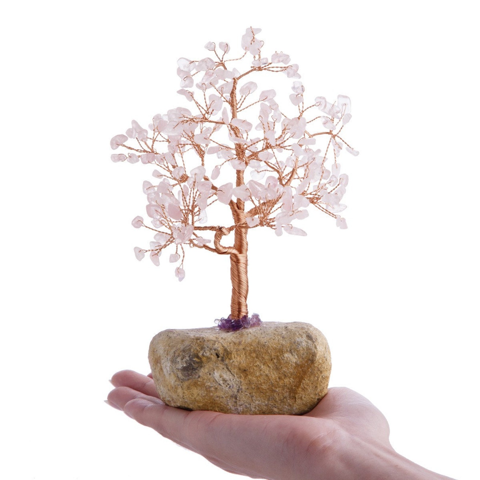 Rose Quartz Crystal Tree Tumbled Stones Pebble Base Money | Etsy