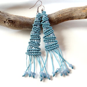 Macrame Dangle Earrings. Boho Chic , Fashion Trend Handmade Jewelry. Gift for Her. Two length options. image 2