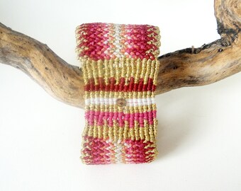 Macrame Cuff Bracelet. Burgundy Crimson Gold.  Luxurious Wide Bracelet.  Macrame Jewelry.  Boho Oriental Style.  Adjustable.  Gift Idea