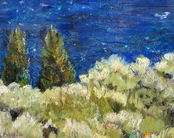 Seascape Painting Original. "Ithaki" Mixed Media on Canvas 90 x 40. Fine Art Expressionist Art And Collectibles Sea Nature Greece. Gift Idea