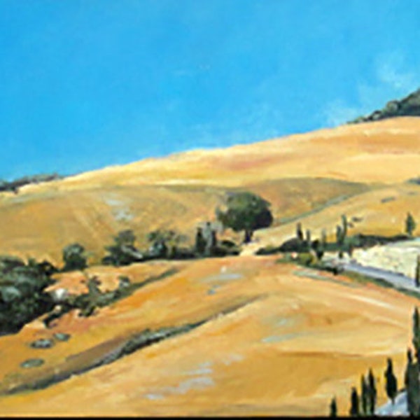 Painting. Landscape Oil on Board.  "Tuscany 1" Italy. Contemporary Art. Fine Art. Original Painting. Art And Collectibles.  29.5 x 79 cm.