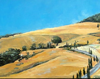 Painting. Landscape Oil on Board.  "Tuscany 1" Italy. Contemporary Art. Fine Art. Original Painting. Art And Collectibles.  29.5 x 79 cm.