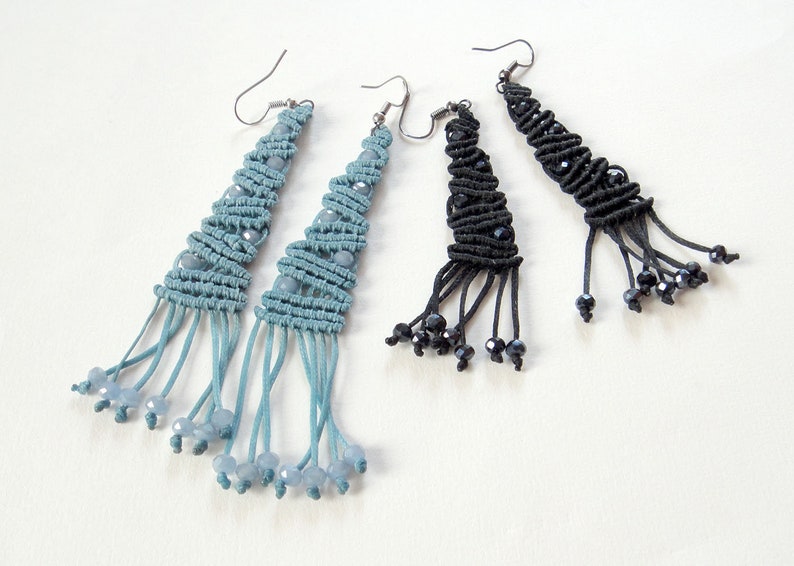 Macrame Dangle Earrings. Boho Chic , Fashion Trend Handmade Jewelry. Gift for Her. Two length options. image 7