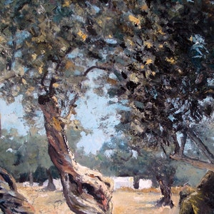 Malerei. Original Ölgemälde an Bord. Olivenhain in Lefkada 70 x 80 cm Olivenbäume. Griechenland Natur. Kunst Fine Art und Sammlerstücke. Bild 2