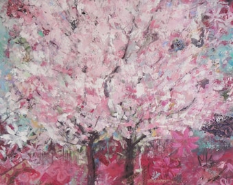 Original Oil Painting: "Pink Blossom Trees" Spring Expressionism (100 x 60 cm)
