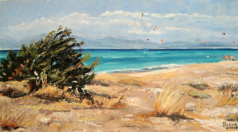 Original Seascape oil on canvas 'Lefkada' 60 x 25 image 1