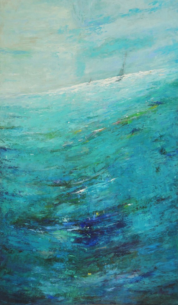 Original Sea Abstract. Oil Painting on board. 'Turquoise Etsy
