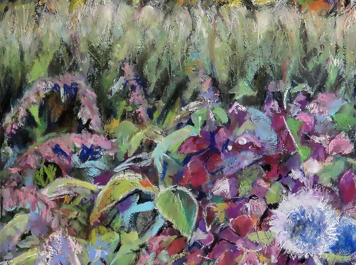 Painting spring Blue Thistles Mixed Media on Canvas 80 X 60 Cm. Flowers
