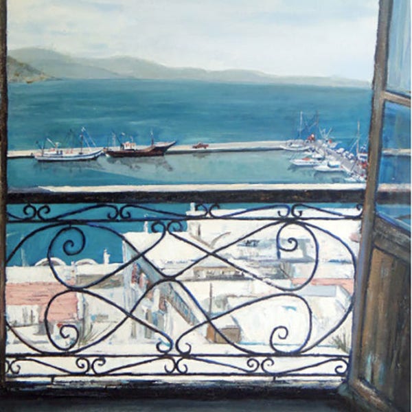 Oil Painting Original. "Window View Naxos" Greek Island. Seascape. Oil on Canvas 60 x 45 cm. Art and Collectibles Fine Contemporary Art