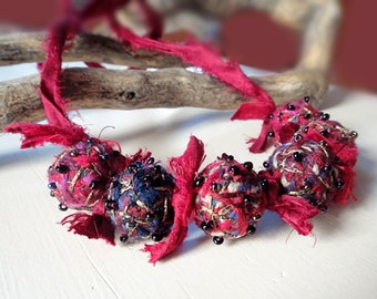 Boho Necklace. Shabby Chic Wine Red Stylish High Fashion  Hand Woven Beaded Necklace. Glass seed beads.  Length adjustable. Gift for Her.