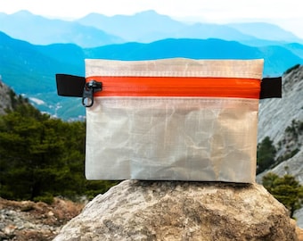 Ultralight wallet, mini Card holder, white   dyneema pouch with Orange   YKK water resistant Zipper  2.92oz, Dyneema wallet