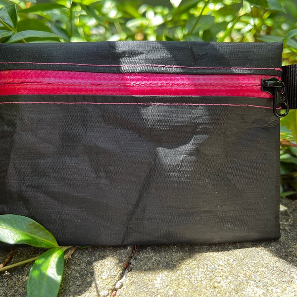 Portefeuille ultra-léger, mini porte-cartes, pochette en dyneema noire avec fermeture éclair ROSE YKK résistante à l'eau de 2,92 oz, portefeuille en Dyneema