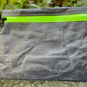 Dyneema Trail Wallet, pouch wallet ultralight cuben Fiber wallet Grey 2.92 dyneema wallet,  YKK neon green water-resistant  black   zipper