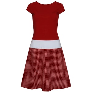 Dot dress Marie burgundy mini sleeves deep waist with hip cuffs in many colors image 1